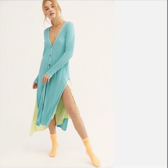 Free People Sweaters - FREE People Skinny Mini Duster Long Size X-Small in the color Aqua